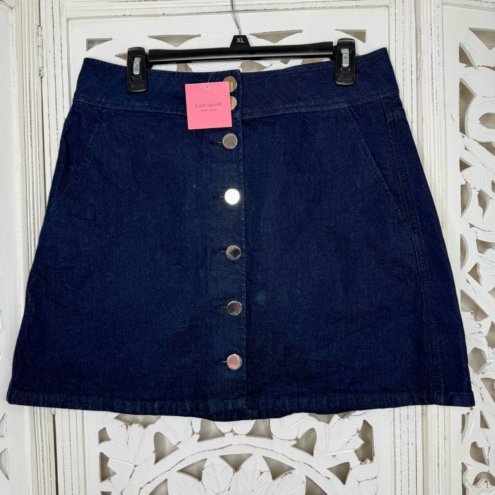 Kate Spade Button Front A-line Denim Mini Skirt NWT